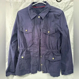 Tommy Hilfiger Utility Jacket Navy Blue Zipper Closure Snap Button Pocket sz M